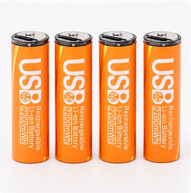 Rechargeable Lithium Battery AA Type C 2200mWh 2 Pcs