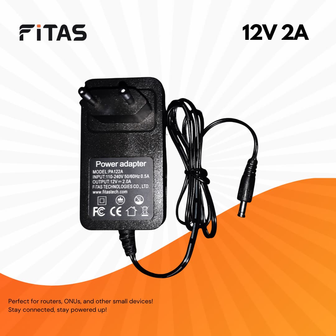 FiTAS Power Adapter 12V 2A For Mini UPS, Router, CC Camera