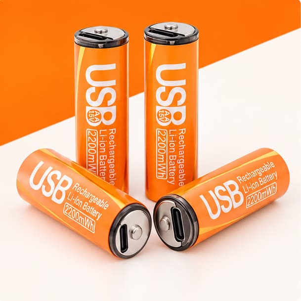 Rechargeable Lithium Battery AA Type C 2200mWh 2 Pcs