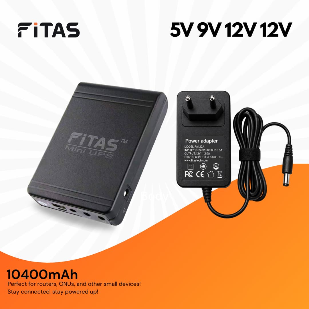 FiTAS TM95 Pro DC Mini UPS 5V 9V 12V 12V With TYPE-C Fast Charging + Adapter