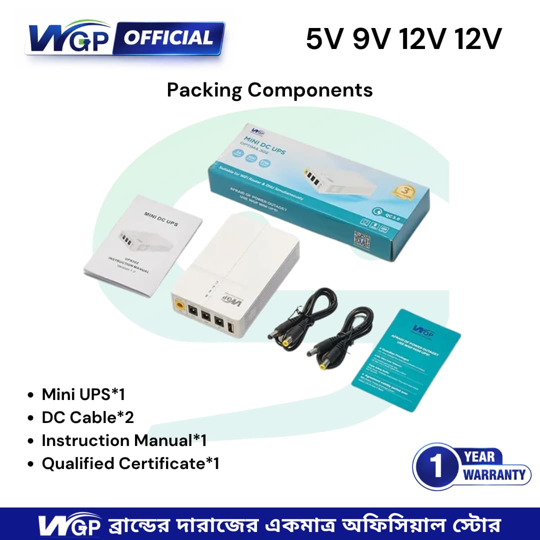 WGP Optima 302 27W Mini DC UPS Quick Charge 3.0 USB 5V 9V 12V 12V